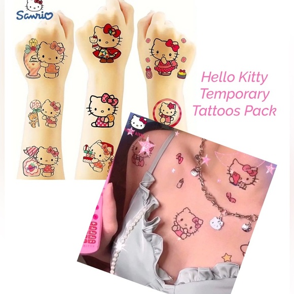 HELLO KITTY Tattoos‎ Kawaii Coquette Girls Gift Pack Temporary Waterproof Tats - Picture 1 of 10